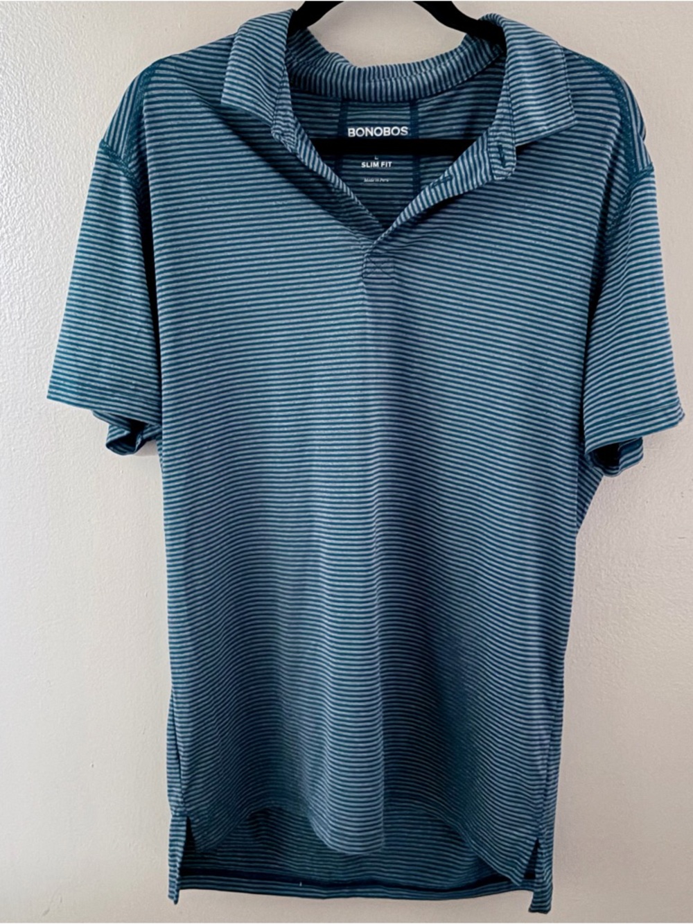 Bonobos Slim Fit Performance Golf Polo L Large Blue Gray Striped Moisture Wick